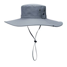 Sun Hat Wide Brim UV Protection Foldable Bucket Hat for Fishing Hiking Camping 12CM Brim (Color: Light Grey)