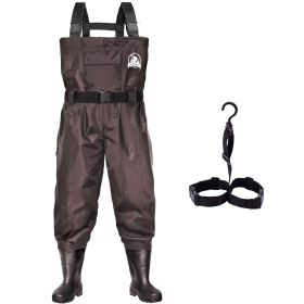 UPGRADE Fishing Waders for Men&Women with Boots Waterproof;  Nylon Chest Wader with PVC Boots & Hanger Brown (Color: Brown, size: Men 10/Women 12)